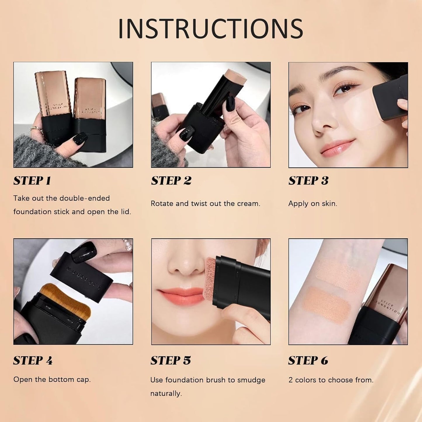 2 in 1 Korean Anti - Wrinkle Foudation Stick, Flawless Eraser Foundation stick with Brush, Double Head Face Make Up, Multi - Use Waterproof Traceless Long - Lasting Repair - LIKKA BEAUTY