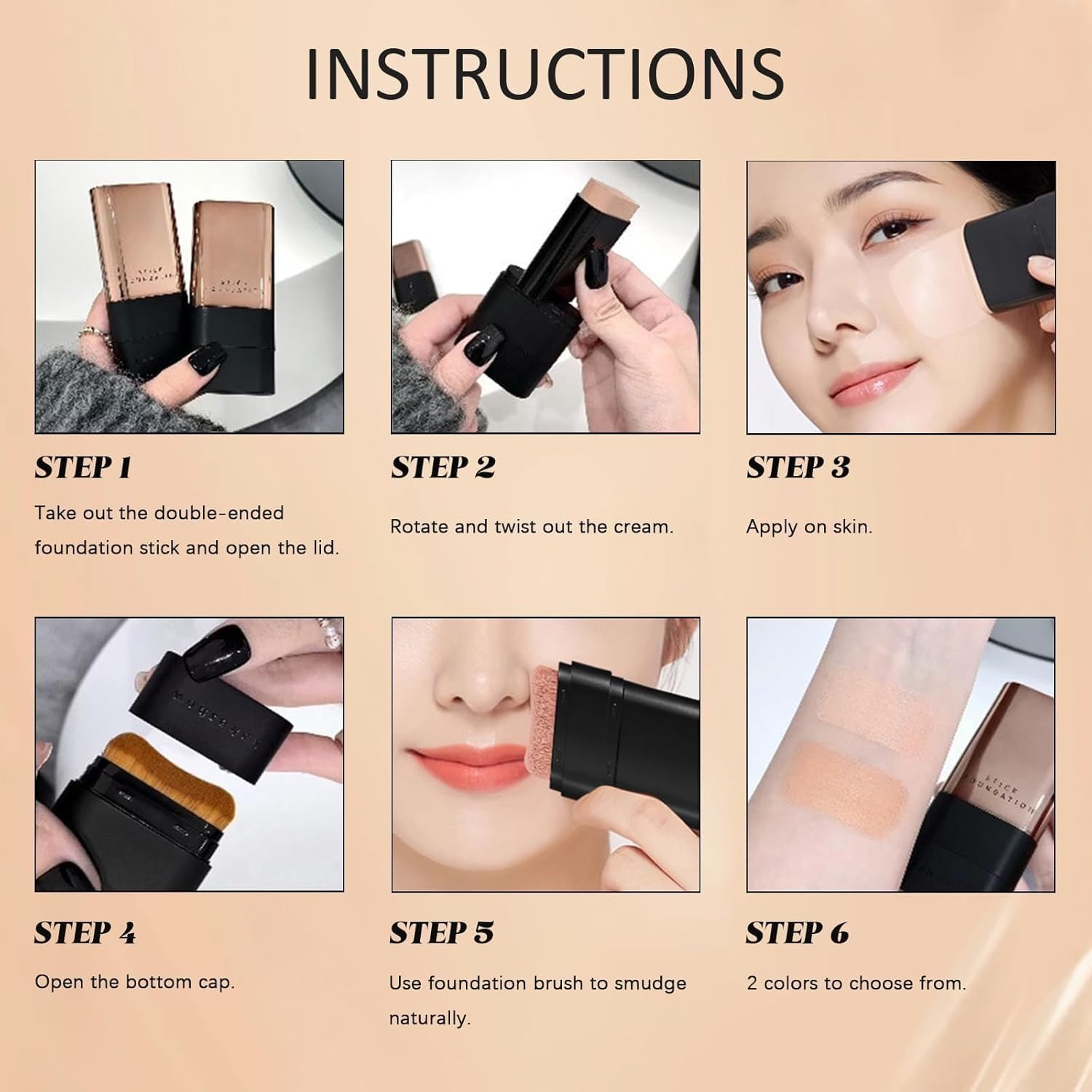 2 in 1 Korean Anti - Wrinkle Foudation Stick, Flawless Eraser Foundation stick with Brush, Double Head Face Make Up, Multi - Use Waterproof Traceless Long - Lasting Repair - LIKKA BEAUTY