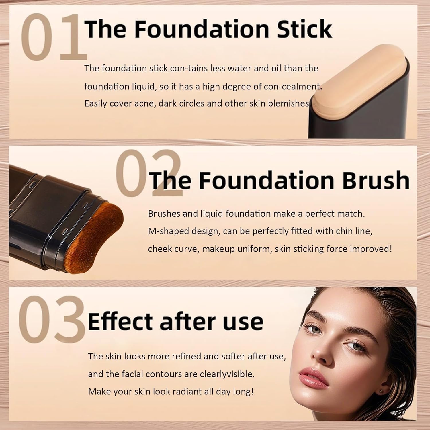 2 in 1 Korean Anti - Wrinkle Foudation Stick, Flawless Eraser Foundation stick with Brush, Double Head Face Make Up, Multi - Use Waterproof Traceless Long - Lasting Repair - LIKKA BEAUTY
