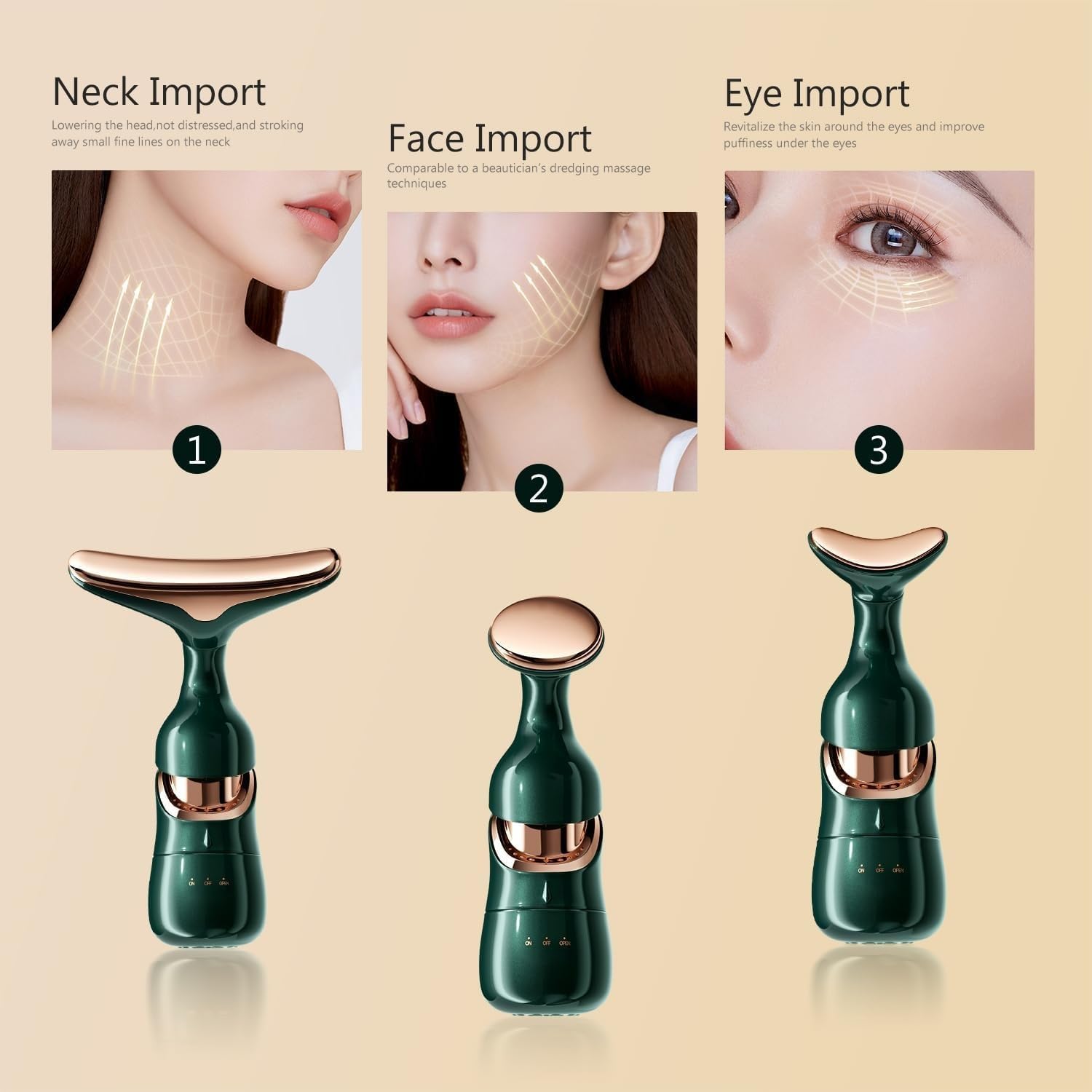 3 in 1 Face Massager Machine for Facial - Anti Wrinkle Face Massage Tool for Women, Girls - Advanced Face Massager with Multi - Functional Skin Care Features for Radiant & Youthful Appearance - LIKKA BEAUTY