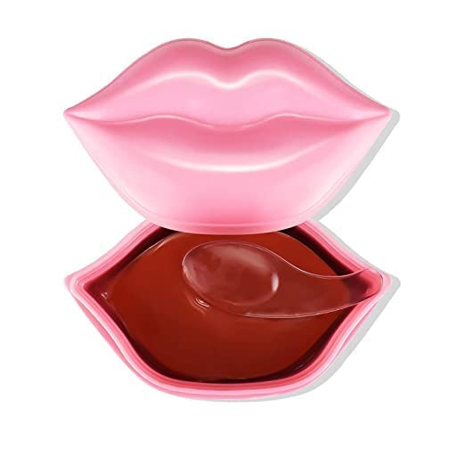 Bispy Lip Mask For Dark Lips with Vitamin C and E, hydrating and anti-drying lip balm in pink lip-shaped packaging, 20 sheet masks pack for moisturizing and skin lightening treatment