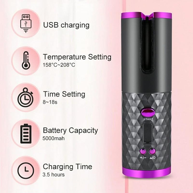 Skywell Wireless Auto Hair Curler with LCD Display USB Rechargeable Fast Heating Anti - Tangle Ceramic Barrel Portable Cordless Curling Iron for Travel & Home Short & Long Hair Heats Up Quick - LIKKA BEAUTY