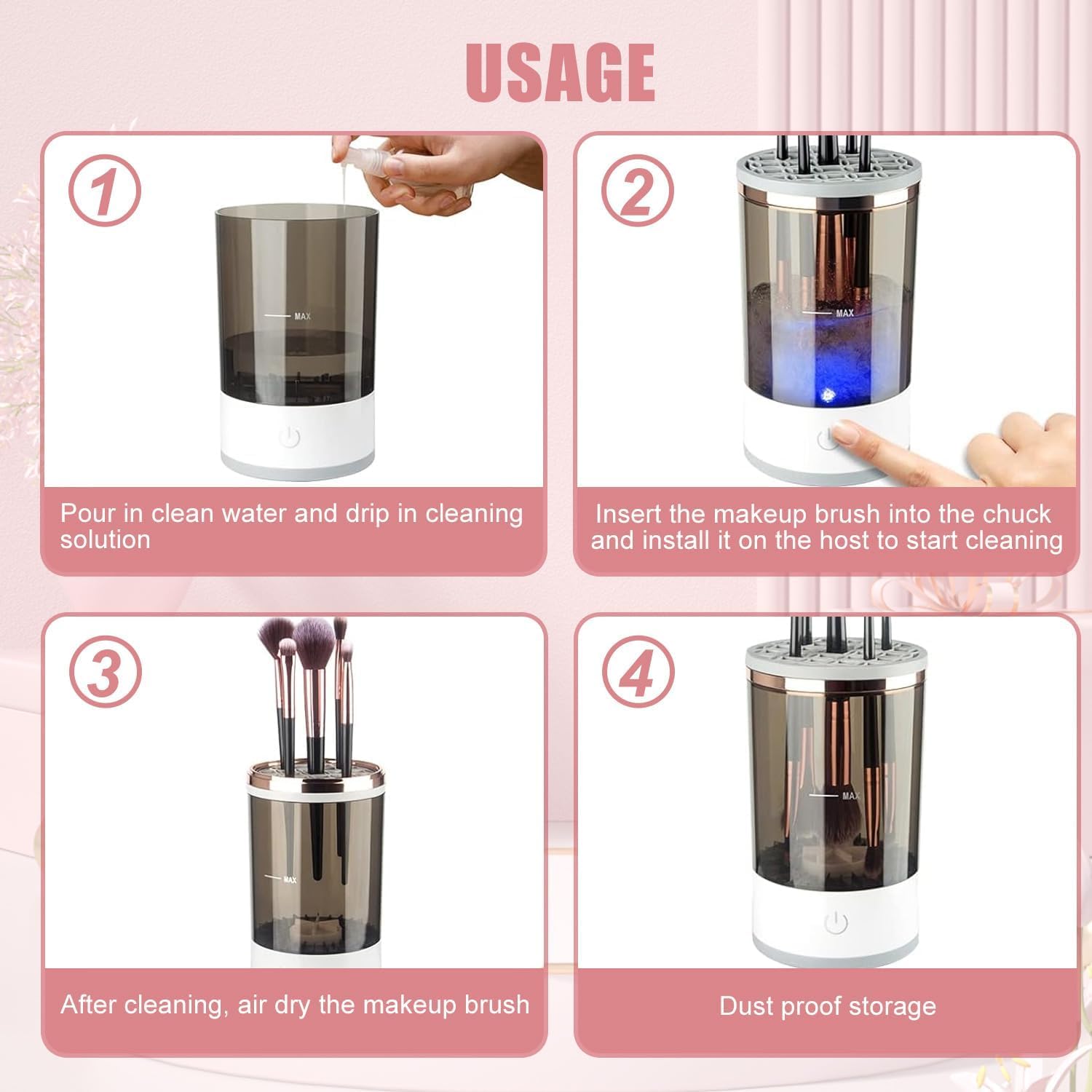 Your E - store Electric Makeup Brush Cleaning Machine – Automatic Makeup Brush Cleaner and Dryer for Quick Deep Cleaning – Portable Easy to Use and Suitable for All Brush Sizes - LIKKA BEAUTY