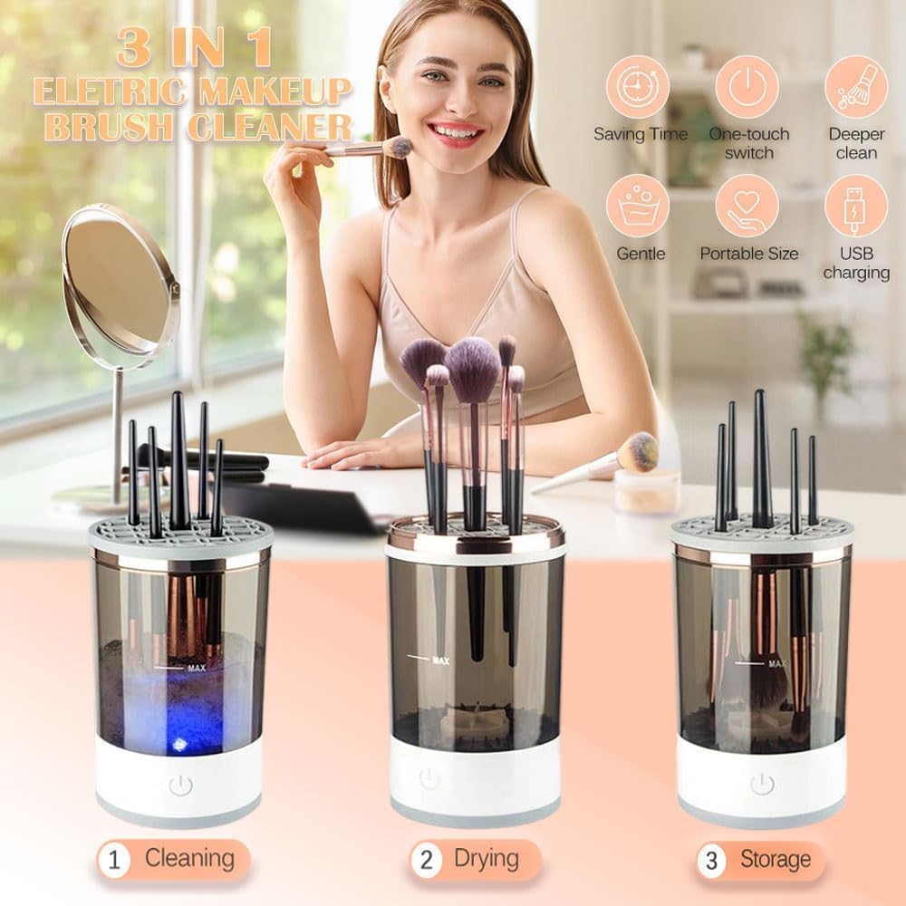 Your E - store Electric Makeup Brush Cleaning Machine – Automatic Makeup Brush Cleaner and Dryer for Quick Deep Cleaning – Portable Easy to Use and Suitable for All Brush Sizes - LIKKA BEAUTY